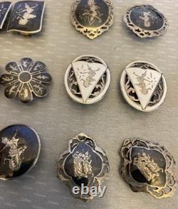 Lot 12 Pair Vintage Siam Sterling Clip On Earrings Niello Enamel Dancer Goddess