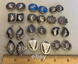 Lot 12 Pair Vintage Siam Sterling Clip On Earrings Niello Enamel Dancer Goddess