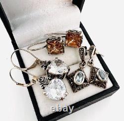 Lot 3 Pair Sterling Silver Drop Dangle Earrings Gemstone 15.5gm Vintage Jewelry
