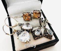 Lot 3 Pair Sterling Silver Drop Dangle Earrings Gemstone 15.5gm Vintage Jewelry