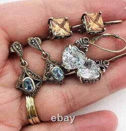 Lot 3 Pair Sterling Silver Drop Dangle Earrings Gemstone 15.5gm Vintage Jewelry
