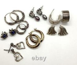 Lot 8 Pair Sterling Silver Earrings Hoops Topaz $12 Pair 19.6gm Vintage Jewelry
