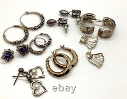 Lot 8 Pair Sterling Silver Earrings Hoops Topaz $12 Pair 19.6gm Vintage Jewelry