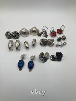 Lot Of 11 Pairs Of Vintage Sterling Silver Earrings Pierced Ears Dangle Studs