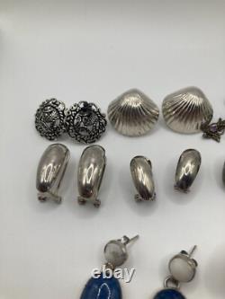 Lot Of 11 Pairs Of Vintage Sterling Silver Earrings Pierced Ears Dangle Studs