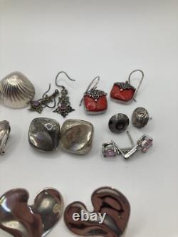 Lot Of 11 Pairs Of Vintage Sterling Silver Earrings Pierced Ears Dangle Studs