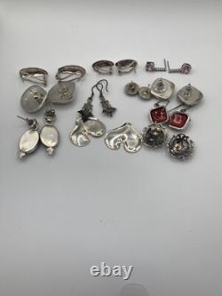 Lot Of 11 Pairs Of Vintage Sterling Silver Earrings Pierced Ears Dangle Studs
