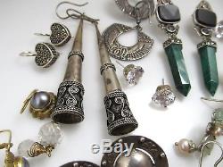 Lot Of 12 Pairs Vintage Sterling Silver Earrings Gemstones Cz Hoops Studs Estate