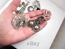 Lot Of 12 Pairs Vintage Sterling Silver Earrings Gemstones Cz Hoops Studs Estate