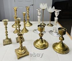 Lot Of 13 Vintage Brass Candlestick Holders Pairs Silver-plated Party Event