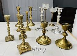 Lot Of 13 Vintage Brass Candlestick Holders Pairs Silver-plated Party Event