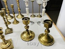 Lot Of 13 Vintage Brass Candlestick Holders Pairs Silver-plated Party Event