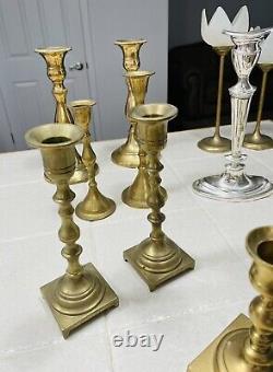 Lot Of 13 Vintage Brass Candlestick Holders Pairs Silver-plated Party Event