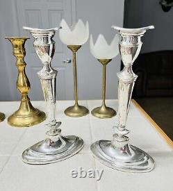 Lot Of 13 Vintage Brass Candlestick Holders Pairs Silver-plated Party Event