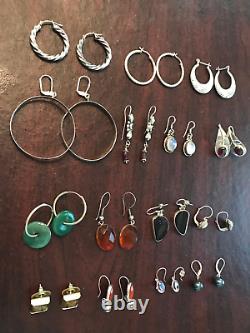 Lot Of 15 Pair Of Vintage Sterling Silver Earrings