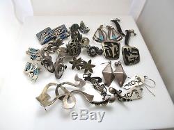 Lot Of 17 Pairs Of Vintage Sterling Silver Mexican Earrings Signed Gemstone