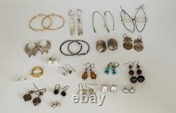 Lot Of 21 Pairs Vintage Sterling Silver 925 Dangle Hoop Stud Earrings Jewelry