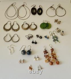 Lot Of 21 Pairs Vintage Sterling Silver 925 Dangle Hoop Stud Earrings Jewelry