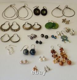Lot Of 21 Pairs Vintage Sterling Silver 925 Dangle Hoop Stud Earrings Jewelry