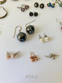 Lot Of 21 Pairs Vintage Sterling Silver 925 Dangle Hoop Stud Earrings Jewelry