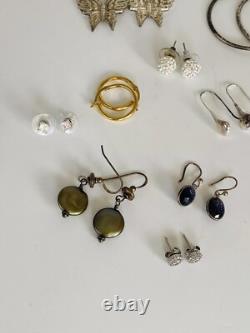 Lot Of 21 Pairs Vintage Sterling Silver 925 Dangle Hoop Stud Earrings Jewelry