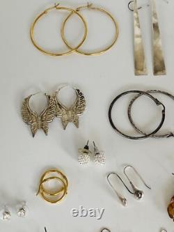 Lot Of 21 Pairs Vintage Sterling Silver 925 Dangle Hoop Stud Earrings Jewelry