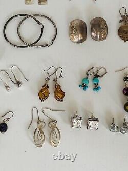 Lot Of 21 Pairs Vintage Sterling Silver 925 Dangle Hoop Stud Earrings Jewelry