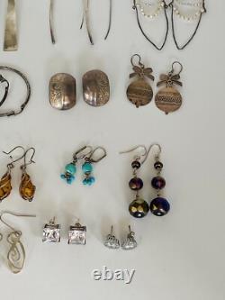 Lot Of 21 Pairs Vintage Sterling Silver 925 Dangle Hoop Stud Earrings Jewelry