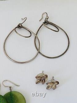 Lot Of 21 Pairs Vintage Sterling Silver 925 Dangle Hoop Stud Earrings Jewelry