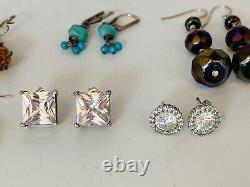 Lot Of 21 Pairs Vintage Sterling Silver 925 Dangle Hoop Stud Earrings Jewelry