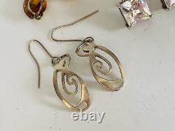 Lot Of 21 Pairs Vintage Sterling Silver 925 Dangle Hoop Stud Earrings Jewelry