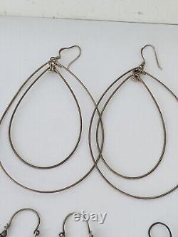 Lot Of 21 Pairs Vintage Sterling Silver 925 Dangle Hoop Stud Earrings Jewelry