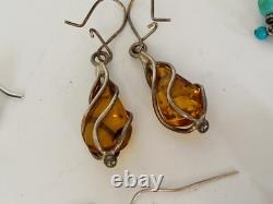 Lot Of 21 Pairs Vintage Sterling Silver 925 Dangle Hoop Stud Earrings Jewelry