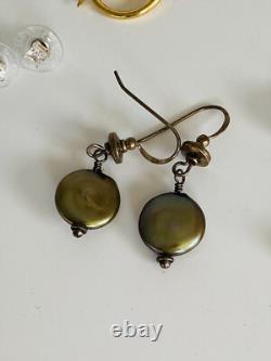Lot Of 21 Pairs Vintage Sterling Silver 925 Dangle Hoop Stud Earrings Jewelry