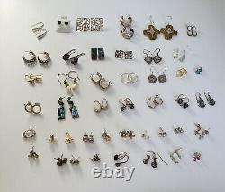 Lot Of 44 Pairs Vintage Sterling Silver Earrings Turquoise Peridot CZ Abalone