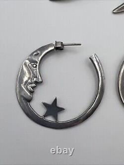 Lot VTG Sterling Silver 925 Taxco MEXICO Man in Moon Brooches Earrings Crescent