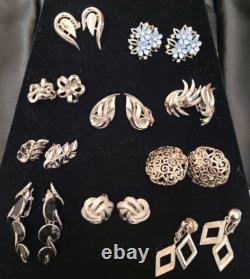 Lot of 10 Vintage Crown Trifari Silver Tone Earrings