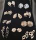 Lot Of 10 Vintage Crown Trifari Silver Tone Earrings