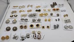 Lot of 36 Vintage to Now Clip-on Earrings Gold + Silver Tone