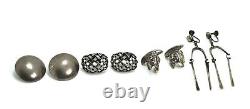 Lot of 4 Pairs Sterling Silver Vintage Screw Back & Clip On Earrings
