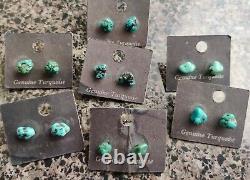 Lot of 7 Pair Vintage Silver Navajo Turquoise Nugget Stud Earrings