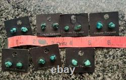 Lot of 7 Pair Vintage Silver Navajo Turquoise Nugget Stud Earrings