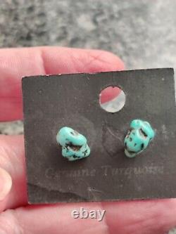 Lot of 7 Pair Vintage Silver Navajo Turquoise Nugget Stud Earrings