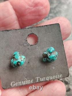 Lot of 7 Pair Vintage Silver Navajo Turquoise Nugget Stud Earrings