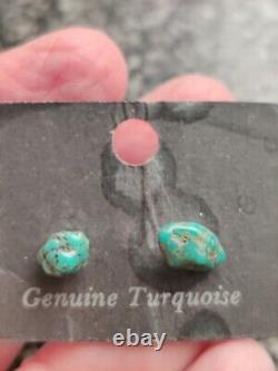 Lot of 7 Pair Vintage Silver Navajo Turquoise Nugget Stud Earrings