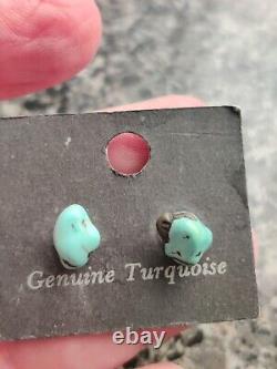 Lot of 7 Pair Vintage Silver Navajo Turquoise Nugget Stud Earrings