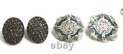 Lot of 7 Pairs Vintage Sterling Silver Clip On Earrings Marcasite, Delft & More