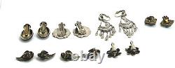 Lot of 7 Pairs Vintage Sterling Silver Clip On Earrings Marcasite, Delft & More