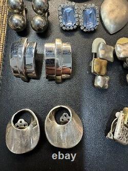 Lot of Vintage Clip On Earrings 13 Pairs Most Signed Pearl Silver Tone Glass