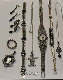 Lot of sterling silver marcasite jewelry vintage